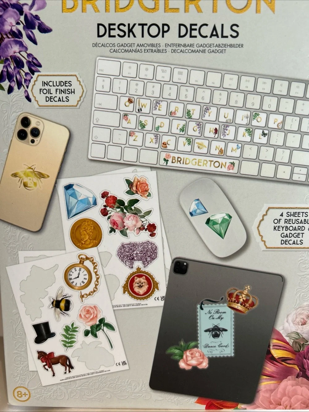Bridgerton Desk Top Decals - Floral & Gold Accent Stickers